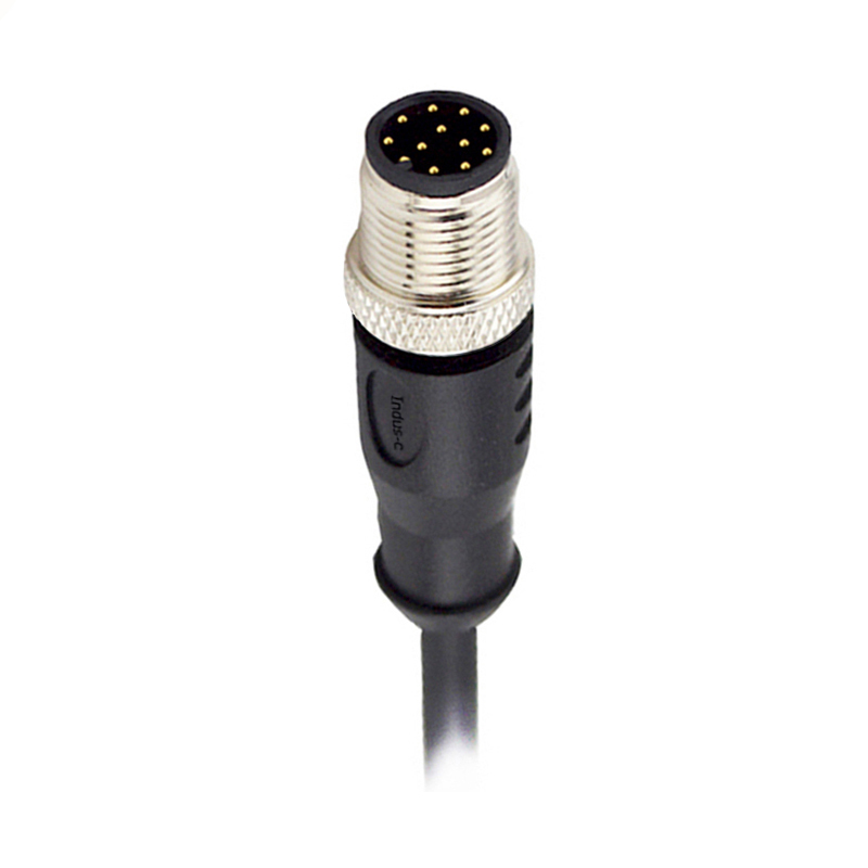 M12 12pins A code male straight molded cable,unshielded,PUR,-40°C~+105°C,26AWG 0.14mm²,brass with nickel plated screw